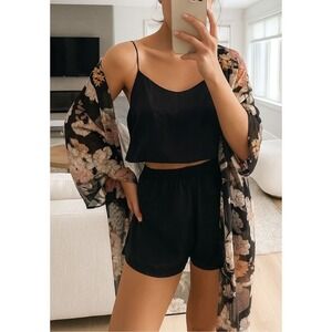 Cozy Rozy sz S Women‎ Sheer Black Floral Open front Kimono Sweater Boho Feminine